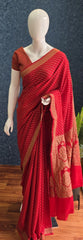 Self Red Pure Banarasi Crepe Silk Saree