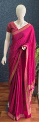 Self Pink Pure Banarasi Crepe Silk Saree
