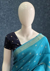 Semi Silk Middle Checks Blue Navy Blue