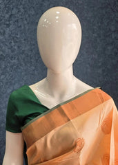 Contrast Light Orange Green Semi Silk Saree