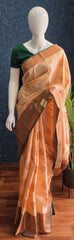 Contrast Light Orange Green Semi Silk Saree