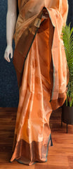 Contrast Light Orange Green Semi Silk Saree