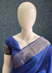 Self Blue Semi Silk Saree