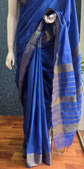 Self Blue Semi Silk Saree