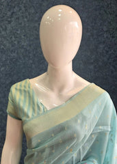 Floral Light Blue Tussar Silk Saree