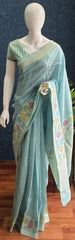 Floral Light Blue Tussar Silk Saree