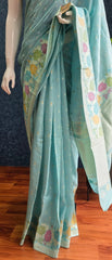 Floral Light Blue Tussar Silk Saree