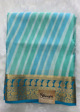 Pure Mysore Silk Stripes Ice Blue White