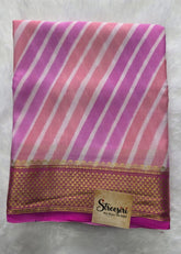 Pure Mysore Silk Cross Line Rose Pink White