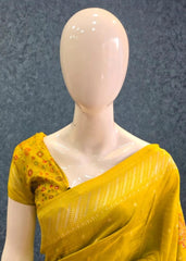 Brocade Blouse Mustard Paithani Silk Saree