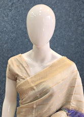 Mysore Crepe Cream Blue Pichwai Print