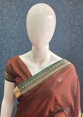 Narayanpet Cotton Saree Brown Green