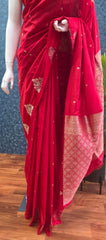 Butta Blouse Red Semi Silk Saree