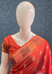 Soft Dark Orange Cotton Silk Saree