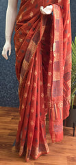 Soft Dark Orange Cotton Silk Saree