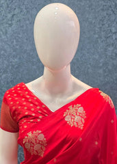 Butta Blouse Red Semi Silk Saree