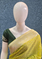 Contrast Parrot Green Semi Crepe Silk Saree
