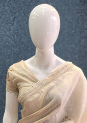 Embroider Half White Linen Saree