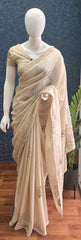Embroider Half White Linen Saree