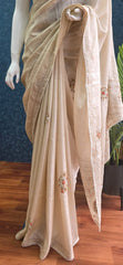 Embroider Half White Linen Saree