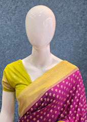Contrast Purple Parrot Green Gorgette Saree