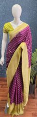Contrast Purple Parrot Green Gorgette Saree