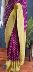 Contrast Purple Parrot Green Gorgette Saree