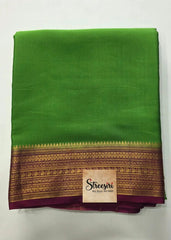 Pure Mysore Parrot Green Maroon Crepe Silk Saree