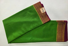 Pure Mysore Parrot Green Maroon Crepe Silk Saree
