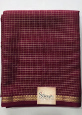Pure Mysore Silk Maroon Checks