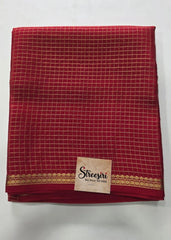Pure Mysore Checks Red Crepe Silk Saree