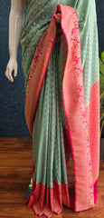 Contrast Pista Green Pink Gorgette Saree