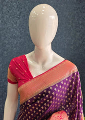 Contrast Butta Purple Pink Gorgette Saree