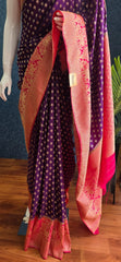 Contrast Butta Purple Pink Gorgette Saree