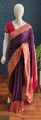 Contrast Butta Purple Pink Gorgette Saree