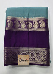 Soft Ice Blue Purple Semi Crepe Silk Saree