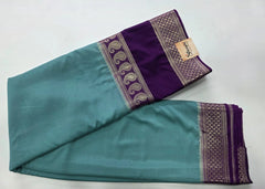Soft Ice Blue Purple Semi Crepe Silk Saree