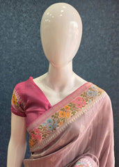 Contrast Dusty Rose Pink Paithani Silk Saree