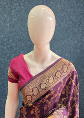 Floral Purple Gold Matka Silk Saree