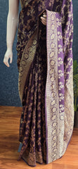 Floral Purple Gold Matka Silk Saree