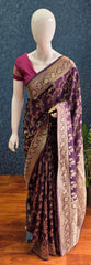 Floral Purple Gold Matka Silk Saree