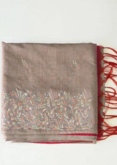 Embroider Beige Pink Tussar Saree