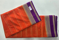 Contrast Orange Purple Semi Crepe Silk Saree