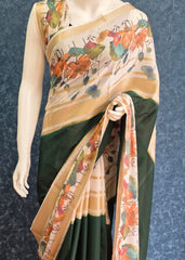 Premium Crepe Floral Print - Green White