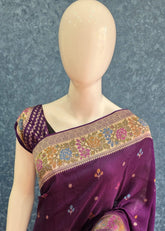 TUSSAR SILK CROSS WORK -PURPLE