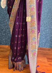 TUSSAR SILK CROSS WORK -PURPLE