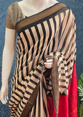 Maheshwari silk - Black cream big stripes