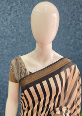 Maheshwari silk - Black cream big stripes