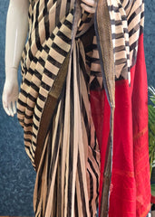 Maheshwari silk - Black cream big stripes