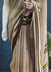 Maheshwari Silk - Black cream horizontal stripes